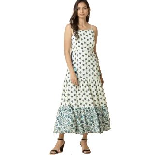 INDYA Floral Print Tiered Dress with Side Waist Tie-Ups at Rs.1210